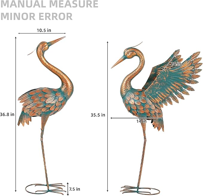 Extra-Large Metal Crane Statue, 36.8" Handcrafted Blue Heron Decor Sculptures with Stable U-Ground Stakes, Backyard Decoration, Metal Garden Bird Animal Yard Art, Lawn Ornament Decor