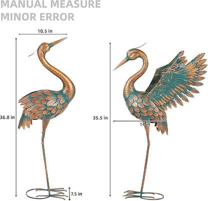 Extra-Large Metal Crane Statue, 36.8" Handcrafted Blue Heron Decor Sculptures with Stable U-Ground Stakes, Backyard Decoration, Metal Garden Bird Animal Yard Art, Lawn Ornament Decor