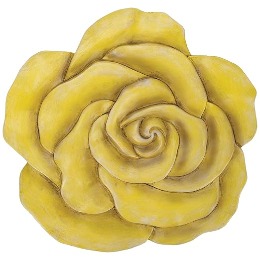 Magnolia Garden 12-Inch Sculpted Yellow Rose Decorative Stepping Stone – 3D Floral Resin Garden Walkway Tile – Vibrant Golden Flower Outdoor Accent