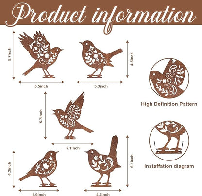 Pigort Metal Birds Fence Decoration,Yard and Garden Decor, Backyard Craft Statue Ornaments - Garden Sculptures and Yard Art