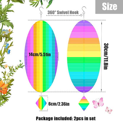 2pcs in Set Gradient Rainbow Helix Metal Wind Spinners for Yard and Garden,12 Inch 3D Stainless Steel Hanging Kinetic Yard Art Wind Sculpture Decor Outdoor Indoor (Cold Pattern)