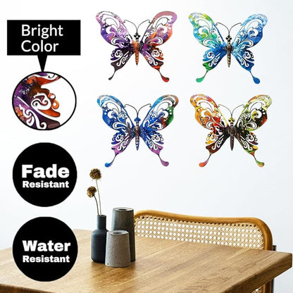 4Pcs Butterfly Metal Sign Wall Art Decor,Set of 4 Colorful Butterflies Ornament Bedroom Hanging Gifts for Birthday Housewarming,Butterfly Decorate for Fence Garden Yard Patio Farmhouse Front Door