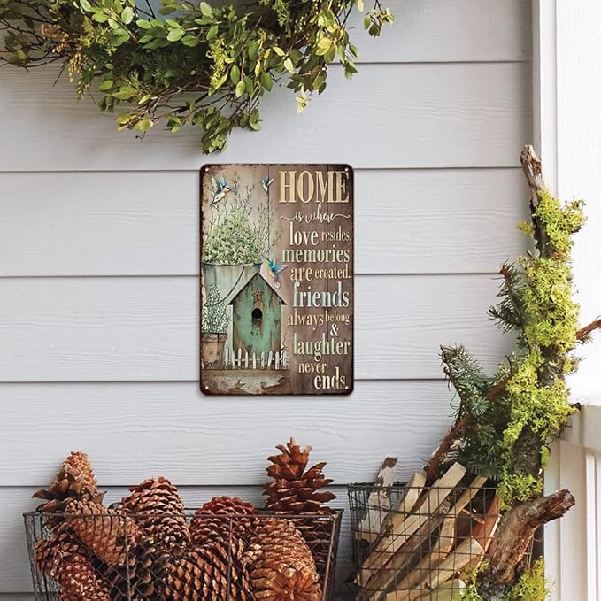 YOYI ART Garden Patio Signs for Outside - Vintage Metal Tin Signs, Humming-bird and Flower, Outdoor Wall Decor for Patio, Backyard, Garden Fence, Porch, Farm House and Yard Wall Art Decor, 8 x 12 inch