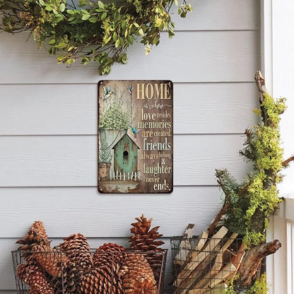 YOYI ART Garden Patio Signs for Outside - Vintage Metal Tin Signs, Humming-bird and Flower, Outdoor Wall Decor for Patio, Backyard, Garden Fence, Porch, Farm House and Yard Wall Art Decor, 8 x 12 inch