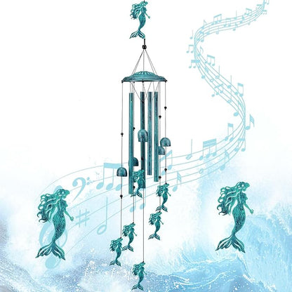 Mermaid Wind Chimes for Outside/Indoors, Mermaid Gifts for Women Mom Grandma, Aluminum Tubes Windchimes S Hook, 37" Wind Chime Hanging Decor for Home Patio Garden Porch Yard (Blue-Mermaid)