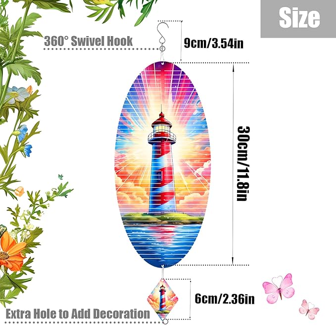 Lighthouse Helix Metal Wind Spinners for Yard and Garden,12 Inch 3D Stainless Steel Hanging Kinetic Yard Art Wind Sculpture Decor Outdoor Indoor