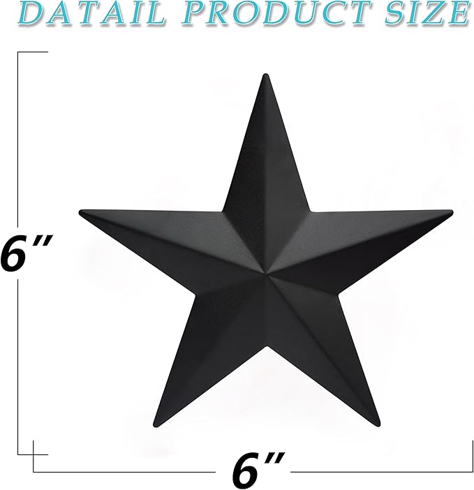 VIVICOMFY 6" 6pieces Per Set Black Metal Barn Star Wall Decor,Texas Stars Art,Metal Stars Rustic Vintage Western Country Farmhouse Home Indoor or Outdoor Decoration