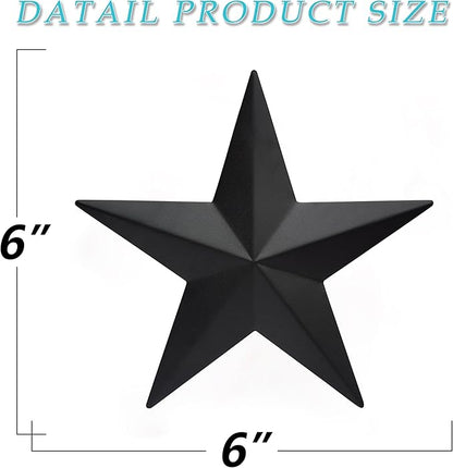 VIVICOMFY 6" 6pieces Per Set Black Metal Barn Star Wall Decor,Texas Stars Art,Metal Stars Rustic Vintage Western Country Farmhouse Home Indoor or Outdoor Decoration