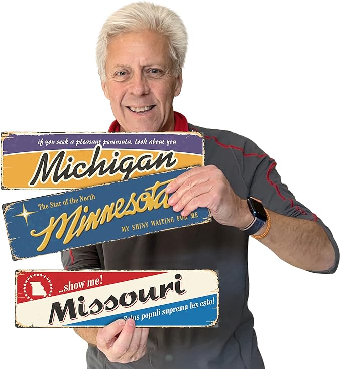 SmartSign 4 x 14 inch Michigan State Vintage Metal Sign “If You Seek A Pleasant Peninsula”, 40 mil Rustproof Aluminum with Clear Overcoat, Retro Wall Décor, Multicolor, Made in USA