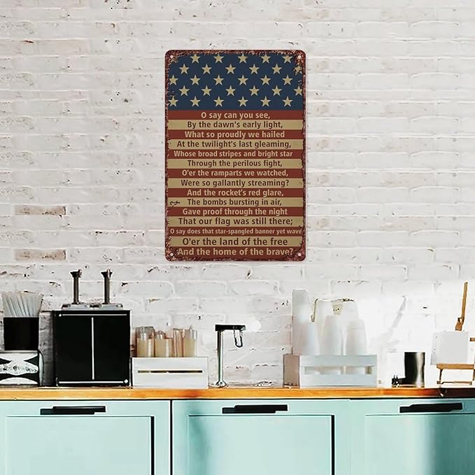 American Flag Star Spangled Banner Metal Signs Are For Home Patios, Terraces, Bars, Wall Decorations And Are 12x8 Inch In Size
