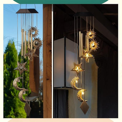Colingmill Solar Wind Chimes for Outside Waterproof Hanging Wind Chimes Lights Outdoor Decor Yard Garden Gifts for Mother Mom Grandma Wife Neighbors(Sun Moon Star,Warm Colored Lights)