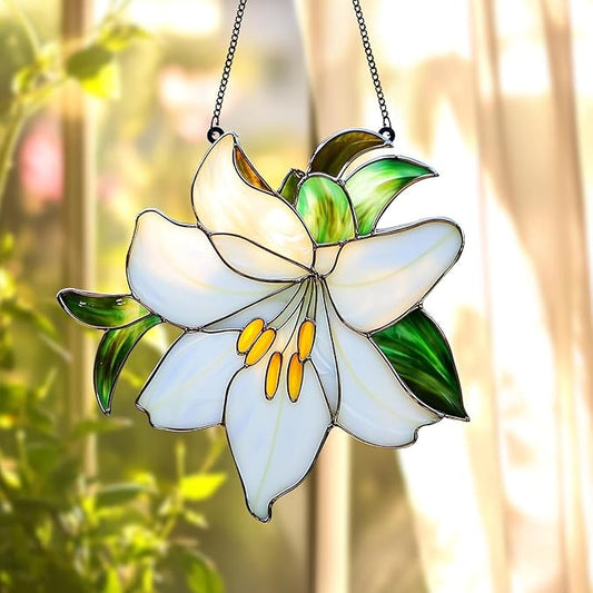 Lily Flower Handmade Resin Suncatchers Artisan Sun Catcher Stained Glass Effect Window Hanging Garden Decor for Mom