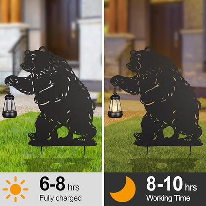 nawaza Bear Metal Garden Stakes Decorative 2Pack,Solar Lights Outdoor Garden Decor Stake,Birthday Gifts for Mom Women,Decorative Metal Housewarming Ornament for Lawn Patio Yard Pathway Black.