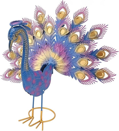 Vibrant Multicolor Peacock Tail Spread Yard Statue, Sturdy Iron Garden Decor for Lawn Patio, Enchanting for Family Friends, Create Nature Ambiance with Bold Statement