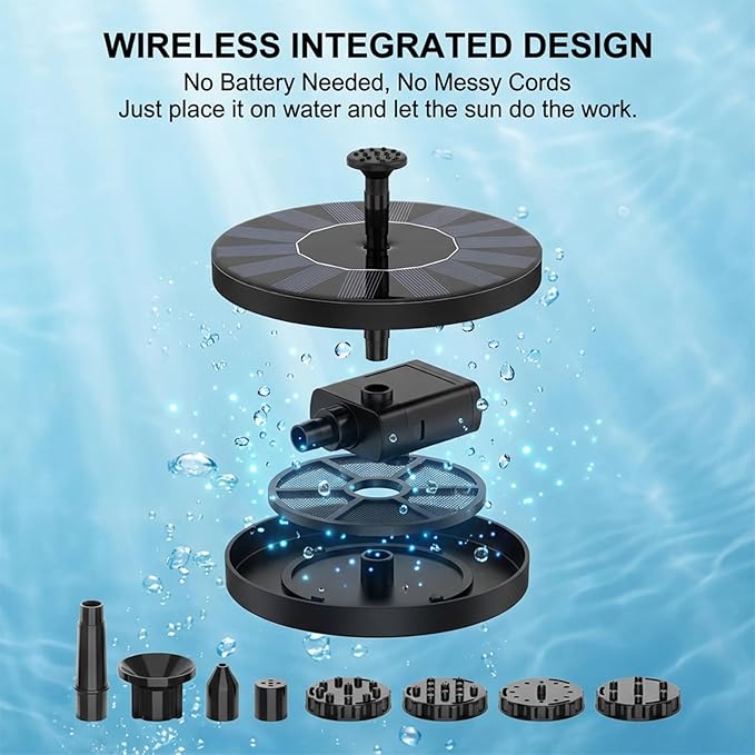 Solar Fountain for Bird Bath: Floating Mini Solar Water Fountain with 6 Nozzles for Garden, Pond, Pool, and Outdoor (3, 5.1")