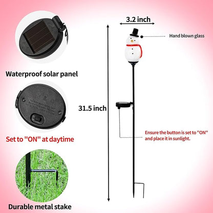 Solar Powered Garden Stake Lights Outdoor, Cute Animal Outdoor Figurine Lights Ornament Statue Decor for Pathway, Patio, Black Snowman.