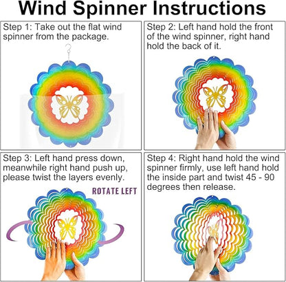 Wind Spinners Outdoor, 12In Stainless Steel Spinfinity Wind Spinner, Wind Chimes for Outside, 3D Kinetic Hanging Sculpture, Metal Yard Spinners, Butterfly Decorations, Garden Gifts Women