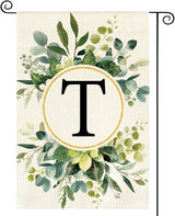 AVOIN colorlife Monogram Letter T Floral Garden Flag 12x18 Inch Double Sided Outside, Family Last Name Initial Yard Outdoor Decoration