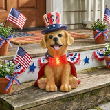 TERESA'S COLLECTIONS 4th of July Puppy Decorations with Solar Light, Memorial Day Resin Garden Dog Figurine for Home, Patriotic Independence Day USA 250th Anniversary Outdoor Yard Porch Gift Decor 8"