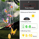 Butterfly Solar Wind Chimes with Aluminum Tubes - Color Changing Wind Chimes for Outside - Thanksgiving Gift