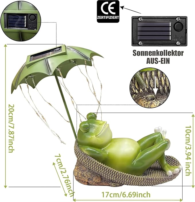 Banax Solar Outdoor Garden Decoration, Lazy Frog Animal Statue, IP65 Rated Waterproof Mini Pond Decorations, Resin Fairytale Art Ornament, Garden Gift for Family, Friends & Colleagues
