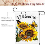 Summer Sunflower Butterfly Garden Flag 12x18 inch Double Sided Welcome Burlap House Flag, Small Outdoor Yard Flag for Garden Porch Farmhouse Decor