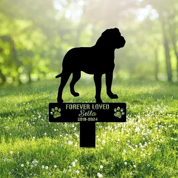 Custom Bullmastiff Dog Metal Memorial Garden Stake Personalized Pet Grave Marker Name Sign Remembrance Stake Decor,Memorial Statue Sign for Garden Outdoor Outside Yard Decor Sympathy Dog Loss.
