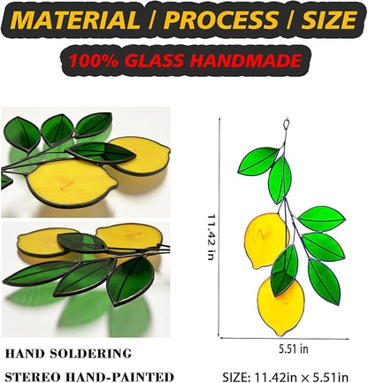 Lemon Leaf Suncatchers - Real Stained Glass Window Hangers - Sun Catchers - Indoor Window Gifts for Plant Lovers