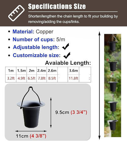 Outside Hanging Rain Catcher Rain CupsChime, Unique Cup Japanese for Rain Gutter & Replacement Downspout, Durable Copper Rain Catcher Chain, Hanging Balcony Water Chain