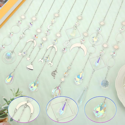 Crystal Suncatcher, 10 Pcs Colorful Sun Catchers Indoor Window Hanging Crystals Ornaments for Home Outdoor Garden Ceiling Balcony Room Christmas Party Wedding Decorations Prism Rainbow Maker