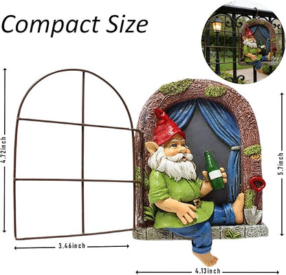 Spring 2026 Garden Gnome Window Statue for Trees and Wall, Drinking Dwarf Fairy Miniature Accessories, Patio Art Sculpture Decor for Lawn Yard