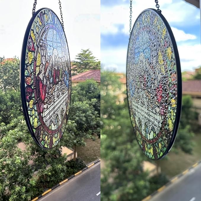 Last Supper Suncatcher Stained Glass - Originally Designed 7.8'' Picture for Dining Room | Last Supper Wall Decor for Last Supper Lovers Stained Glass Window Hanging Painted Glass