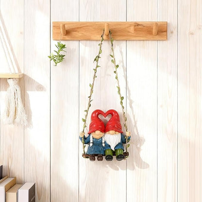 Valentine Gnome Couple on Swing, Cute Wedding Gnomes Figurines for Home & Garden Décor, Romantic Gnomes for Yard, Outdoor Gnome Statues for Porch, Patio, Tree Decorations