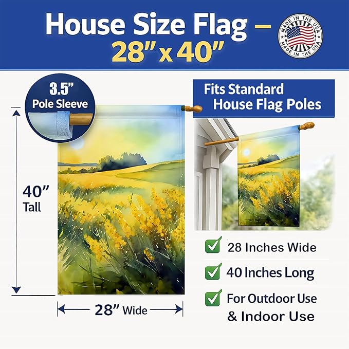 Caroline's Treasures Nebraska Goldenrod in Watercolor House Flag Large Porch Sleeve Pole Decorative Outside Yard Banner Artwork Wall Hanging, Polyester, House Size, Multicolor