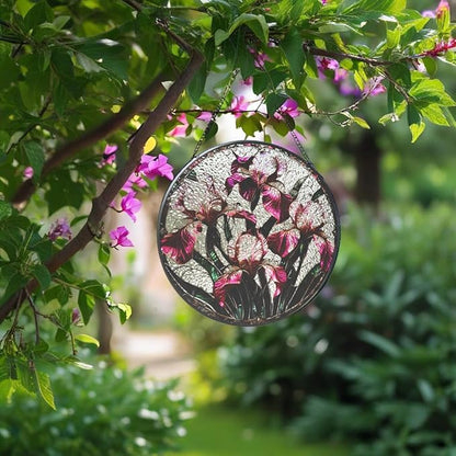 Iris Floral Stained Glass Sun Catcher Window Hanging,Handmade Suncatcher Window Art for Home Decor and Garden,Thoughtful Gift for Mom, Grandma or Nana
