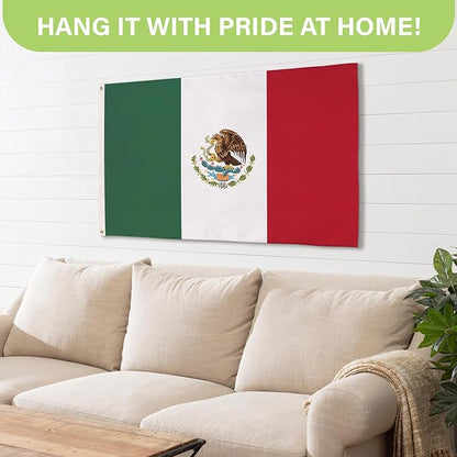 Evergreen Mexican Flag 3x5 Outdoor Double Sided, MX Mexico Flags for Outside with Grommets, 3-Ply Banners for Garden Patio, Indoor Wall Decor for Room, Works with Standard Estate Flag Poles
