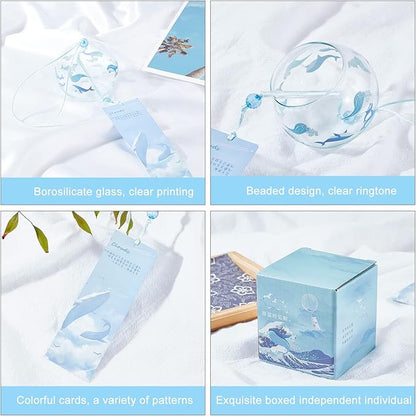 BENECREAT Japanese Wind Chimes Whale Pattern Glass Wind Bells Handmade Pendants for Birthday Gift, Home Christmas Party Decorations