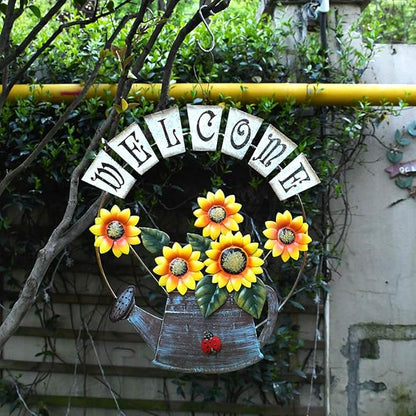 Welcome Sign Metal Hanging Sunflower Signs for Front Door Porch Wall - Rustic Decorative Door Hanger Indoor Outdoor Spring Decoration Wreath Decor (B)