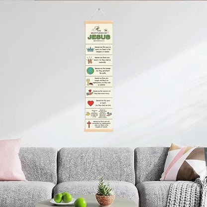 Bible Verse Canvas Banner, The Beatitudes of Jesus Banner, Christian Canvas Poster, Rustic Hanging Poster for Wall Decoration, Family Hanging of Scripture and Words Decorations 02