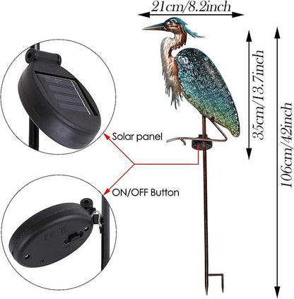 TERESA'S COLLECTIONS 42 inch Glass Blue Heron Solar Stake Light + Metal Pelican Statue for Garden Decor, Decorative Bird Art Sculpture Ornaments for Patio Lawn Backyard Outdoor Decorations