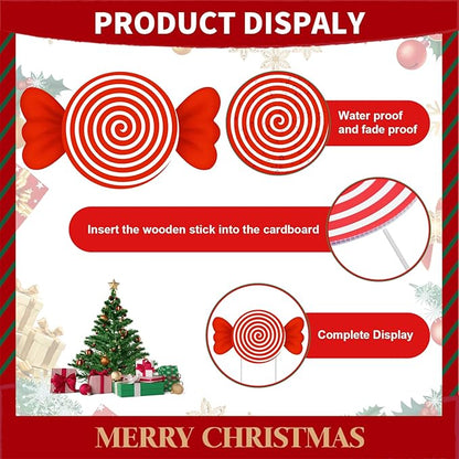 10-Piece Christmas Candy Yard Signs with Stakes Decorations – 10 Assorted Designs 14 Inches Large Peppermint and Lollipop Signs for Outdoor Garden and Lawn Holiday Party Favor
