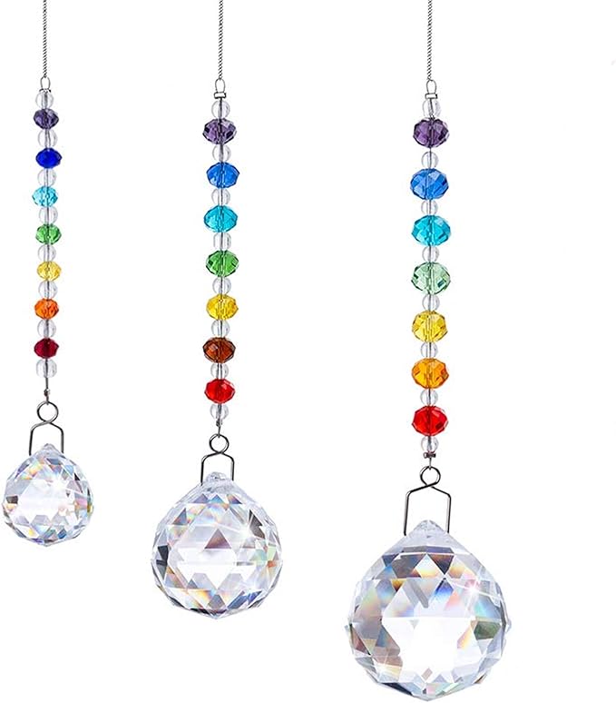 HDCRYSTALGIFTS Set 3 Crystal Prisms Suncatchers for Window Hanging Rainbow Maker Chakra Sun Catcher Indoor Window Christmas Decorations Memorial Sympathy Gifts for Loss of Loved One