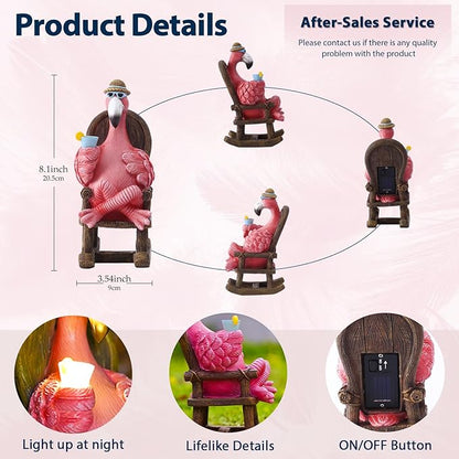Goodeco Solar Flamingo Statue Outdoor - Perfect Relaxing Fairy Garden Gifts, Great as Birthday or Mom Gifts - 8.1 inches Tall, Pink