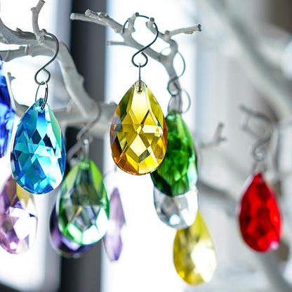 H&D HYALINE & DORA 38mm Multi-Color Feng Shui Faceted Decorating Crystal Grid Prism,Pack of 12