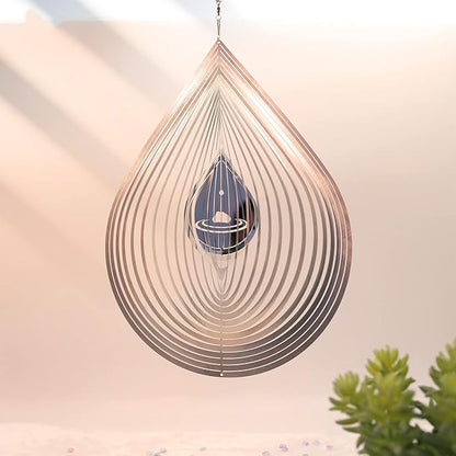 Wind Spinner 3D Water Droplets Shape Highly Reflective Stainless Steel Metal Outdoor Garden Decor, Decorations to Scare Away Yard Birds 12 inch, Gifts for Women Mom Dad