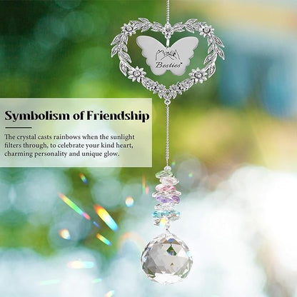 to My Bestie Gifts, Best Friend Suncatcher for Women, Friendship Christmas Ornament for Her, Heart-Shaped Crystal Birthday Gift for BFF
