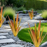 EROCK 2 Pcs Tequila Rustic Sculpture, Wind Resistant Metal Agave Plant Outdoor Home Decor, DIY Rustic Hand Painted Metal Agave Garden Art Plant Country Sculpture Statue Patio Stake Lawn Ornament Gift