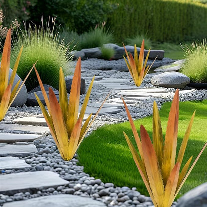 EROCK 2 Pcs Tequila Rustic Sculpture, Wind Resistant Metal Agave Plant Outdoor Home Decor, DIY Rustic Hand Painted Metal Agave Garden Art Plant Country Sculpture Statue Patio Stake Lawn Ornament Gift