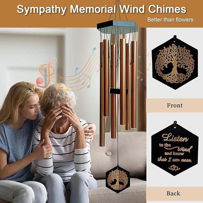 33" Tree of Life Wind Chimes | Warm Copper Memorial Windchime for Loss of Loved Ones, Sympathy Gift, Deep Tone & Weather-Resistant, Outdoor Decor Garden Decoration