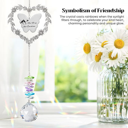 Friendship Gift Suncatcher, Best Friend Crystal Hanging Ornament for Window, Friend Birthday Gifts Unique Rainbow Maker, You Bring The Sunshine Farewell Graduation Gift for Bestie